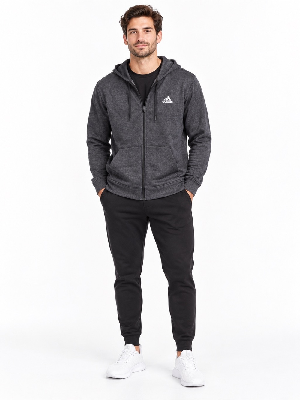 Adidas ClimaWarm Charcoal Full-Zip Athletic Hoodie Men’s Medium